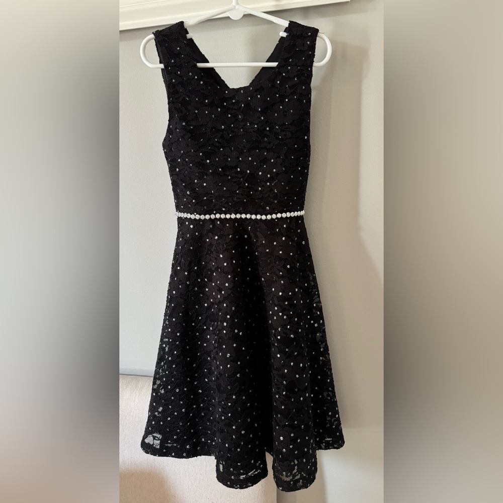 Girl Dress - Black and Silver w/ lace overlay Size 7
